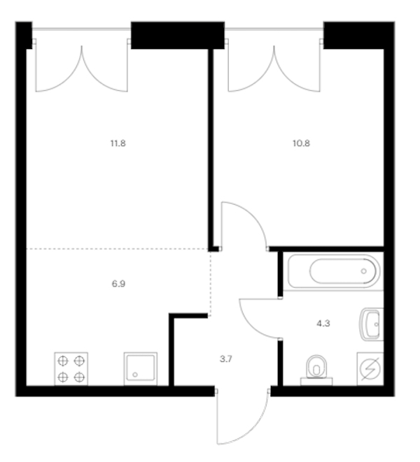 1-комнатная квартира 37.5 м², 2/9 эт., ЖК «Лермонтовский 54»